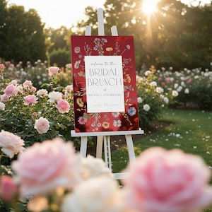 Wildflowers Bridal Shower Sign, Floral Bridal Shower Welcome Sign, Wildflowers Bridal Brunch Sign, Wild Flowers Bridal Decor Red Acrylic Mirror