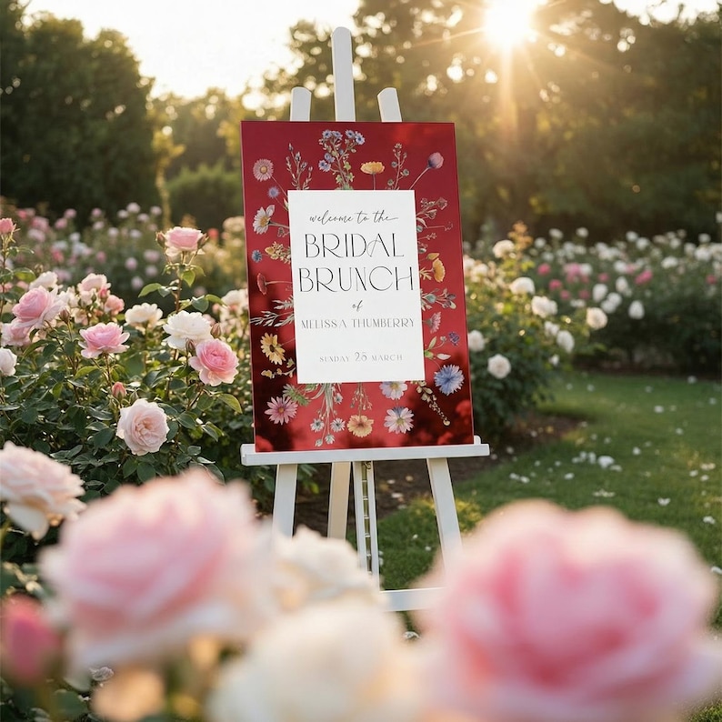 Wildflowers Bridal Shower Sign, Floral Bridal Shower Welcome Sign, Wildflowers Bridal Brunch Sign, Wild Flowers Bridal Decor Red Acrylic Mirror