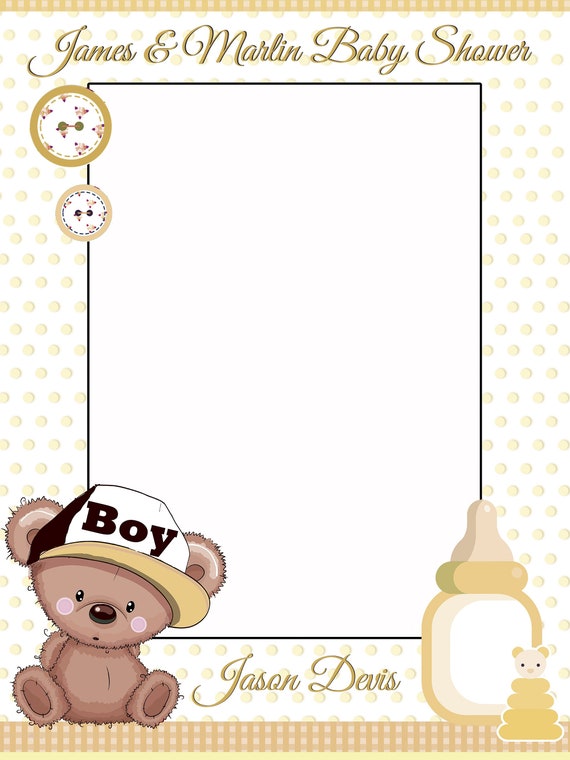 Teddy Bear Bubbles Baby Shower Selfie Frame Social Media Photo Prop Poster