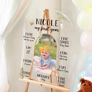 First Birthday Sign, First Birthday Welcome Sign with Photo, 1st Birthday Milestone Sign, Baby’’s First Year Sign, Baby Bear First Birthday