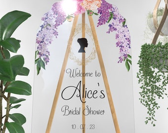 Bridal Shower Sign, Purple Wisteria Floral Wedding Shower Welcome Sign, Personalized Bridal Shower Sign, Acrylic Sign Bridal Party Shower