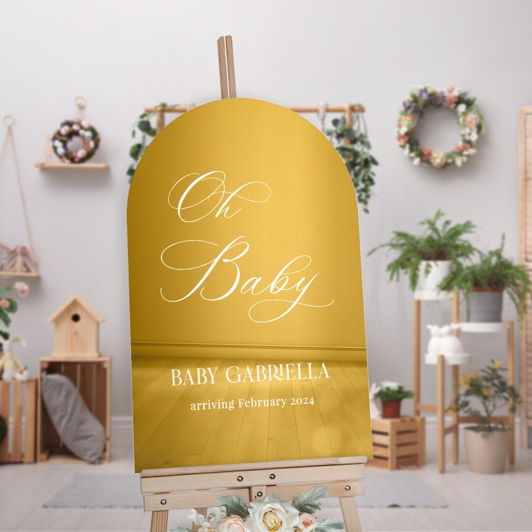 Baby Shower Sign Gold Mirror Oh Baby Sign Mirror Baby Shower Etsy