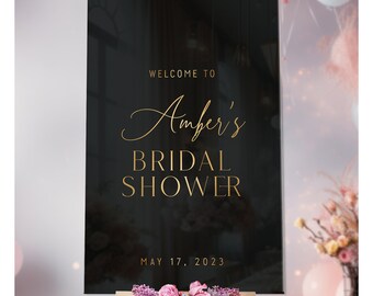 Black Bridal Shower Sign, Custom Bridal Shower Welcome Sign, Personalized Black & Gold Welcome Sign For Bridal Showers, Bridal Shower Decor