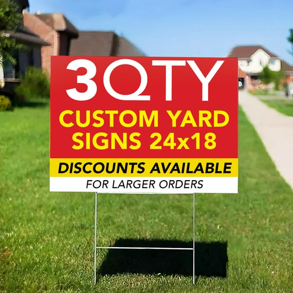 Custom Yard Sign, 3 Corrugated Plastic Double Sided Signs with H Stakes, Personalized Full Color Yard Signs, Printed Yard Signs