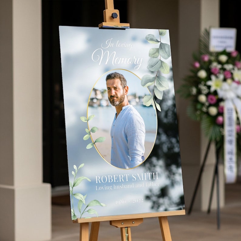 Funeral Sign, Custom in Loving Memory Photo Sign, Photo Funeral Sign, Funeral Memorial Sign, In Loving Memory Funeral Decorations Silver Mirror