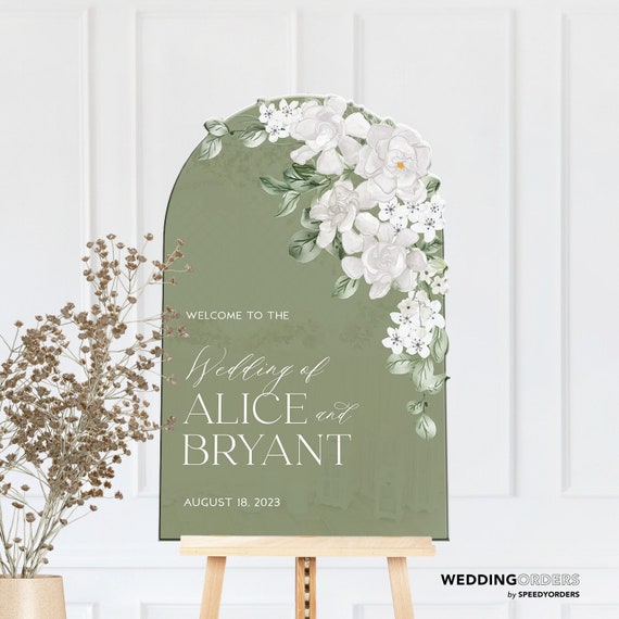 Custom Wedding Sign, Floral Wedding Welcome Sign, Sage Green Wedding Sign, White Floral Wedding Sign, Floral Wedding Decorations