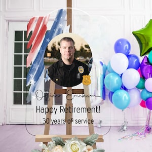 Personalized Police Retirement Sign With Photo - Custom Happy Retirement Police Officer Sign - Welcome To Police Retirement Party Sign