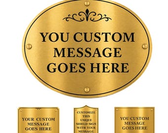 Custom Brushed Gold Metal Signs, Personalized Gold Aluminum Signs, Customized Office and Business Signs, Waterproof Signs Made In USA