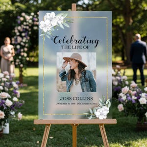 Printed Funeral Sign, Photo Celebration of Life Welcome Sign, In Loving Memory Sign, Funeral Memorial Sign with Picture SpeedyOrders Frosted Acrylic