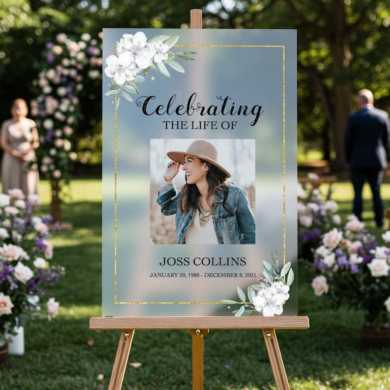 Printed Funeral Sign, Photo Celebration of Life Welcome Sign, In Loving Memory Sign, Funeral Memorial Sign with Picture SpeedyOrders Frosted Acrylic