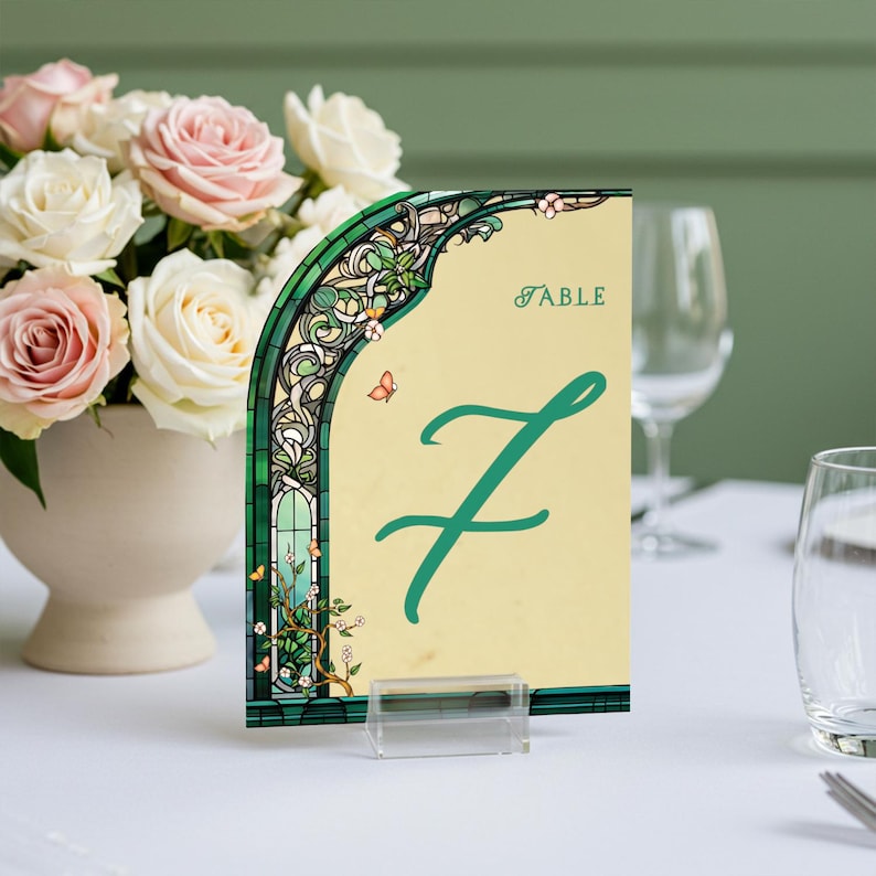 Emerald Green Wedding Table Numbers, Floral Wedding Table Signs, Frosted Acrylic Or Mirrors Table Numbers, Wedding Table Decorations Gold Acrylic Mirror