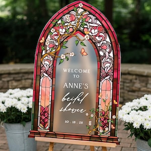 Garden Bridal Shower Sign, Stained Glass Shower Sign, Frosted Acrylic or Mirror Welcome Signs, Bridal Decorations
