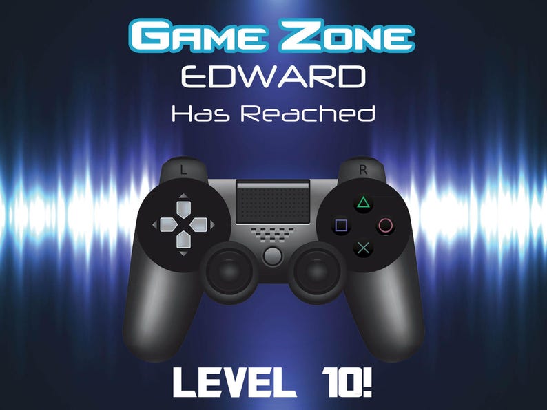 Gamer Birthday Banner ; 10000324 level 10 Birthday Banner Colorful Gaming Party Decorations Video Game concept with controller banner