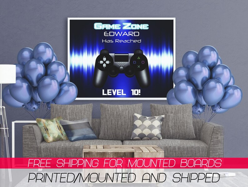 Gamer Birthday Banner ; 10000324 level 10 Birthday Banner Colorful Gaming Party Decorations Video Game concept with controller banner
