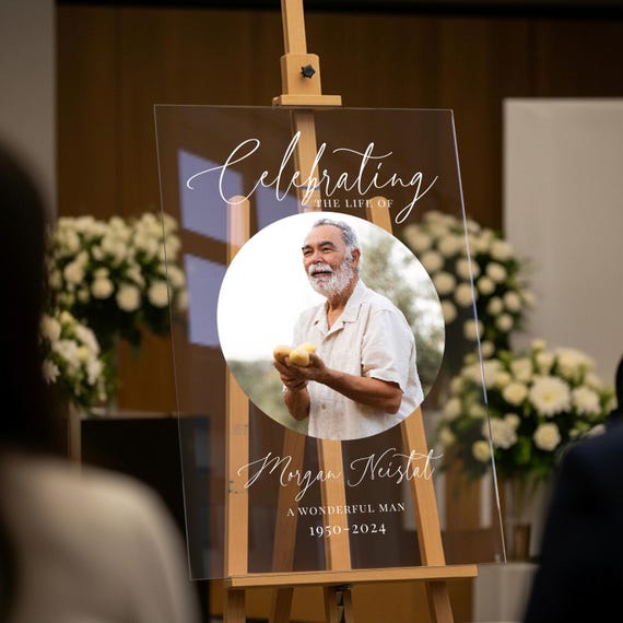 Celebration Of Life Sign, Funeral Welcome Sign, Photo Memorial Sign, Custom Acrylic In Loving Memory Sign