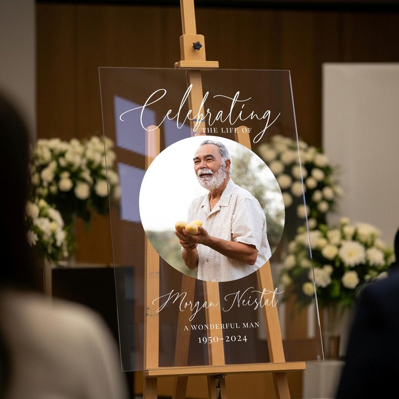 Celebration Of Life Sign, Funeral Welcome Sign, Photo Memorial Sign, Custom Acrylic In Loving Memory Sign Acrylic