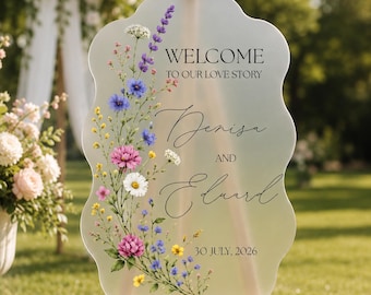 Wedding Welcome Sign, Wildflowers Wedding Sign, Welcome To Our Love Story Sign, Printed Wedding Signs in Mirror Or Acrylic