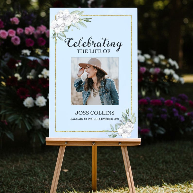 Printed Funeral Sign, Photo Celebration of Life Welcome Sign, In Loving Memory Sign, Funeral Memorial Sign with Picture SpeedyOrders PVC