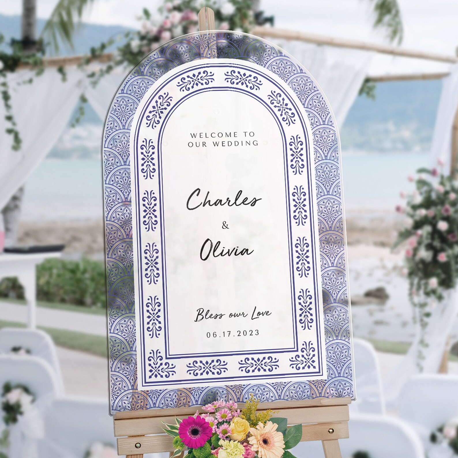 Amalfi Coast Wedding Sign, Blue Tiles Wedding Welcome Sign, Custom ...