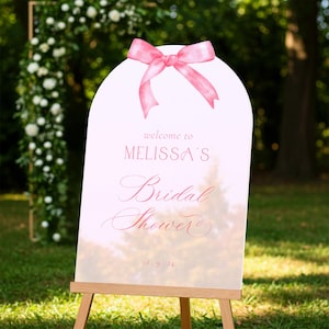 Pink Bridal Shower Sign, Pink Bow Bridal Shower Welcome Sign, Custom Sign For Bridal Shower, Light Pink Bridal Shower Decorations