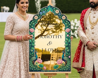 Indian Wedding Sign, Green Indian Wedding Welcome Sign, Peacock Indian Wedding Decorations, Indian Wedding Favors