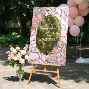 Pink Roses Bridal Shower Sign, Mirror Bridal Shower Welcome Sign, Bridal Party Signage, Floral Bridal Shower Decorations