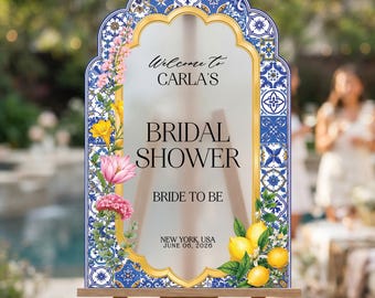 Lemon Bridal Shower Welcome Sign, Main Squeeze Bridal Shower Sign, Amalfi Coast Bridal Sign, Blue Tiles Bridal Favours