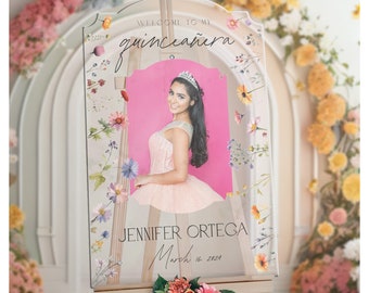 Quinceanera Sign with Photo, Wildflowers Quinceanera Birthday Sign, Custom Mis Quince Sign, Quinceanera Welcome Sign, Quinceanera Decor