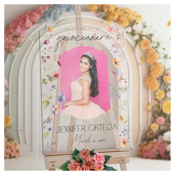 Quinceanera Sign with Photo, Wildflowers Quinceanera Birthday Sign, Custom Mis Quince Sign, Quinceanera Welcome Sign, Quinceanera Decor