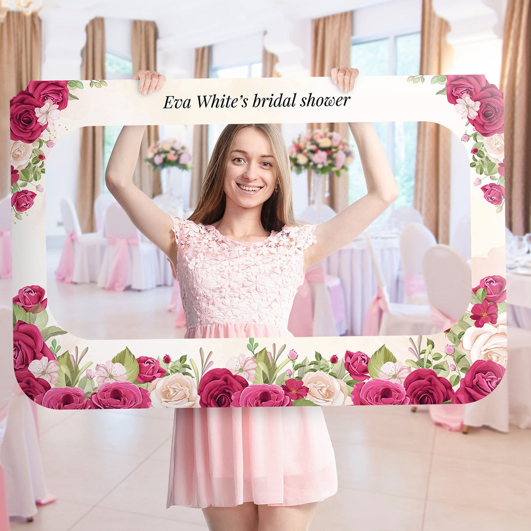Bridal Shower Photo Prop Frame, Personalized Red Rose Shower Selfie