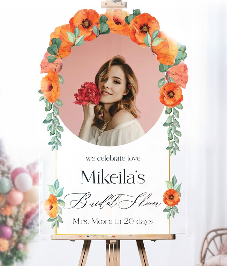 Bridal Shower Sign With Photo, Poppies Bridal Shower Sign, Welcome To Bridal Shower Sign, Poppy Bridal Shower Decorations image 7