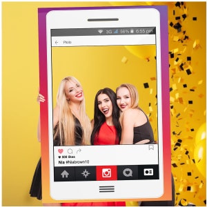 May include: A mock-up of an Instagram post featuring three women smiling for a selfie. The post has 500 likes and the caption reads "Nia #Niabrown10".