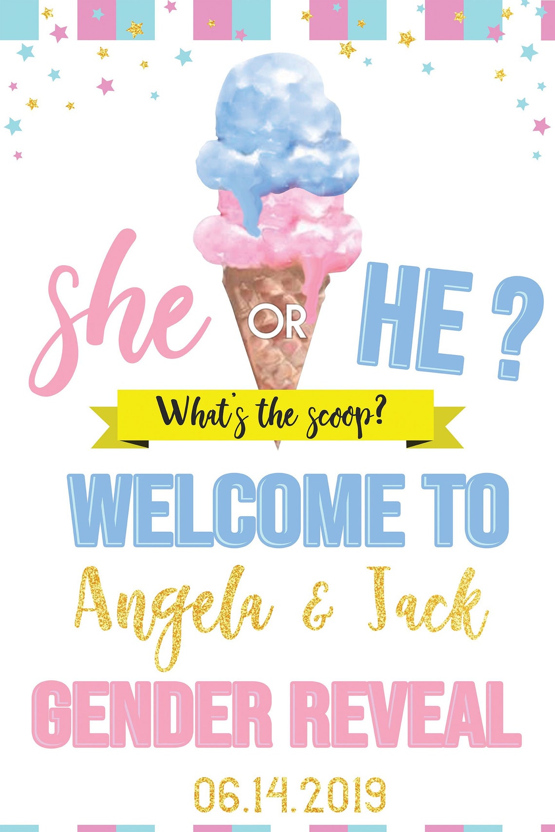What's The Scoop Gender Reveal Sign Ice Cream Party Etsy