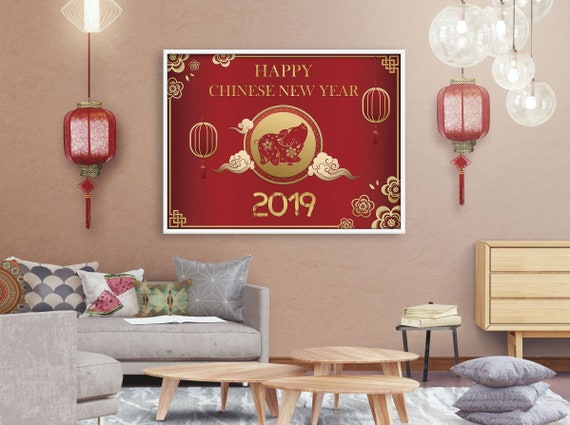 Chinese New Year Banner Year Of The Pig Poster New Year Etsy