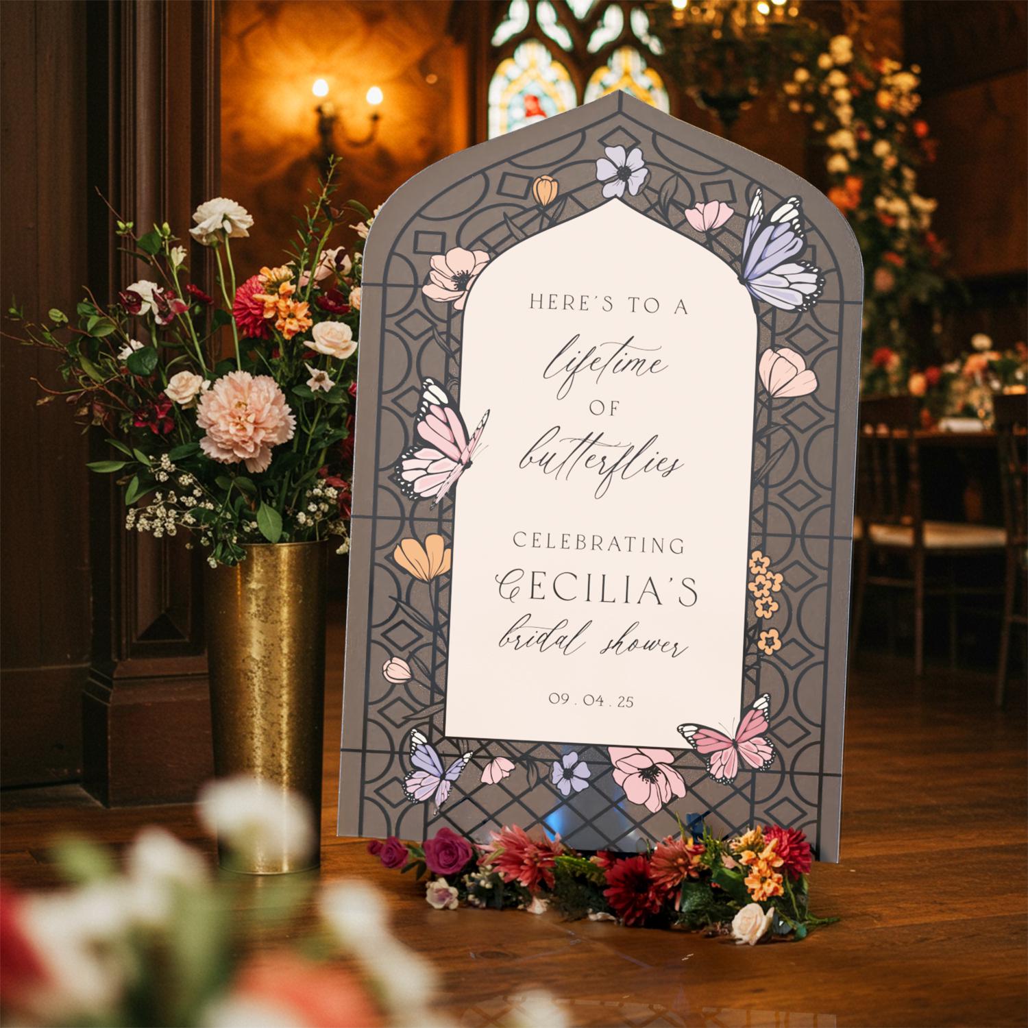 Here's To A Lifetime Of Butterflies Bridal Shower Welcome Sign, Butterfly Stained Glass Bridal Shower Sign, Bridal Shower Decorations
