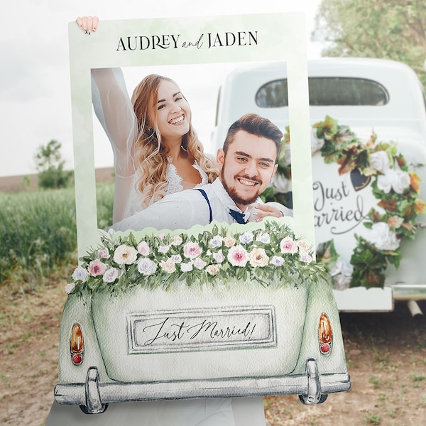 Wedding Photo Booth Prop, Just Married Photo Booth Frame, Custom Wedding Photo Prop Frame, Just Married Selfie Frame, Wedding Car Photo Prop