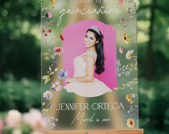 Quinceanera Sign with Photo, Wildflowers Quinceanera Birthday Sign, Custom Mis Quince Sign, Quinceanera Welcome Sign, Quinceanera Decor