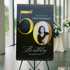 50th Birthday Sign, 50th Birthday Welcome Sign with Photo, Fab At 50 Birthday Welcome Sign, Golden Birthday Sign, 50th Birthday Party Poster