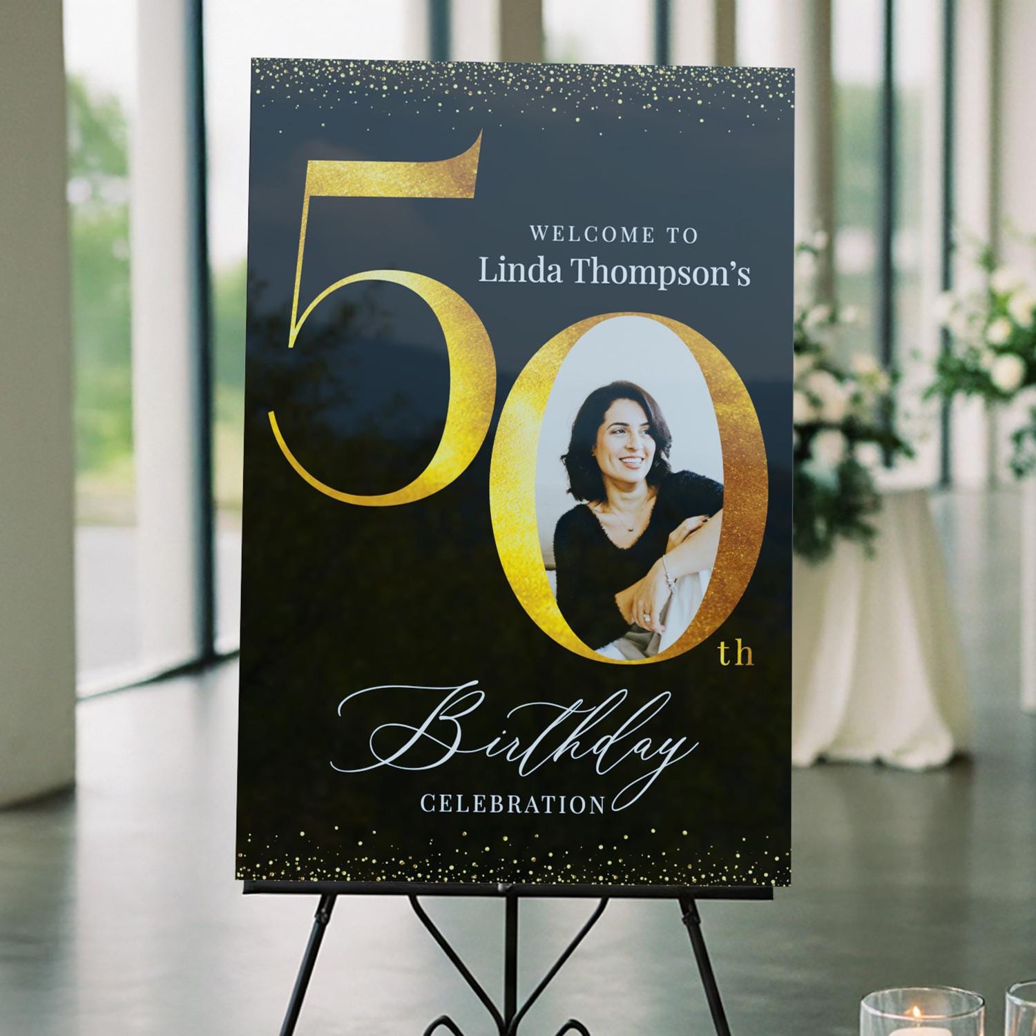 50th Birthday Sign, 50th Birthday Welcome Sign with Photo, Fab At 50 Birthday Welcome Sign, Golden Birthday Sign, 50th Birthday Party Poster