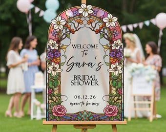 Floral Bridal Shower Sign, Wildflowers Bridal Shower Mirror Welcome Signs, Custom Stained Glass Bridal Shower Entrance Signs