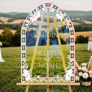 Frosted Pink Stained Glass Wedding Sign, Pink Roses Wedding Welcome Sign, Mirror Or Frosted Acrylic Wedding Entrance Sign