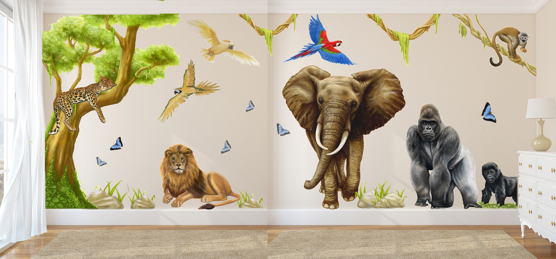 Jungle Wall Decals WITH FULL TREE Jungle Decals Rainforest Etsy