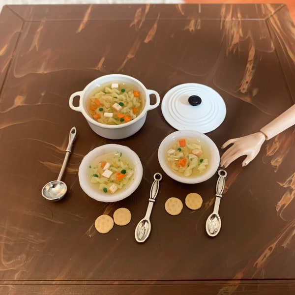 Comida para muñecas escala 1:6 para muñecas de moda de 12", harina de sopa de pollo, 1/6