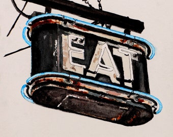 Hungry Past - Limited Watercolor Print Neon Route 66 Mid Century