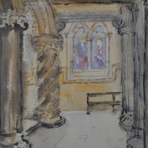 Rosslyn Chapel, Roslin, Scotland.Print of an original watercolor. This beautiful place was featured in the &#39;Da Vinci Code&#39; film.