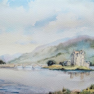 Scottish gifts - Eilean Donan Castle, Kyle of Lochalsh, Highlands of Scotland. High quality reproduction of an original watercolour.