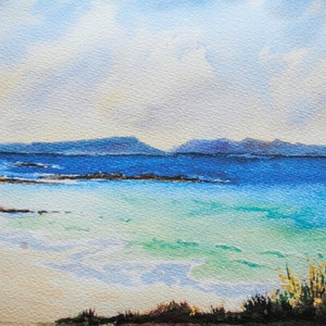 Scottish gift. Traigh, Arisaig, looking out at islands Rhum and Eigg, Scotland.