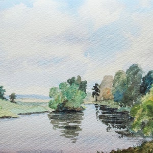 River print Scottish Borders. Landscape painting from an original watercolour. The Teviot river near Jedburgh.