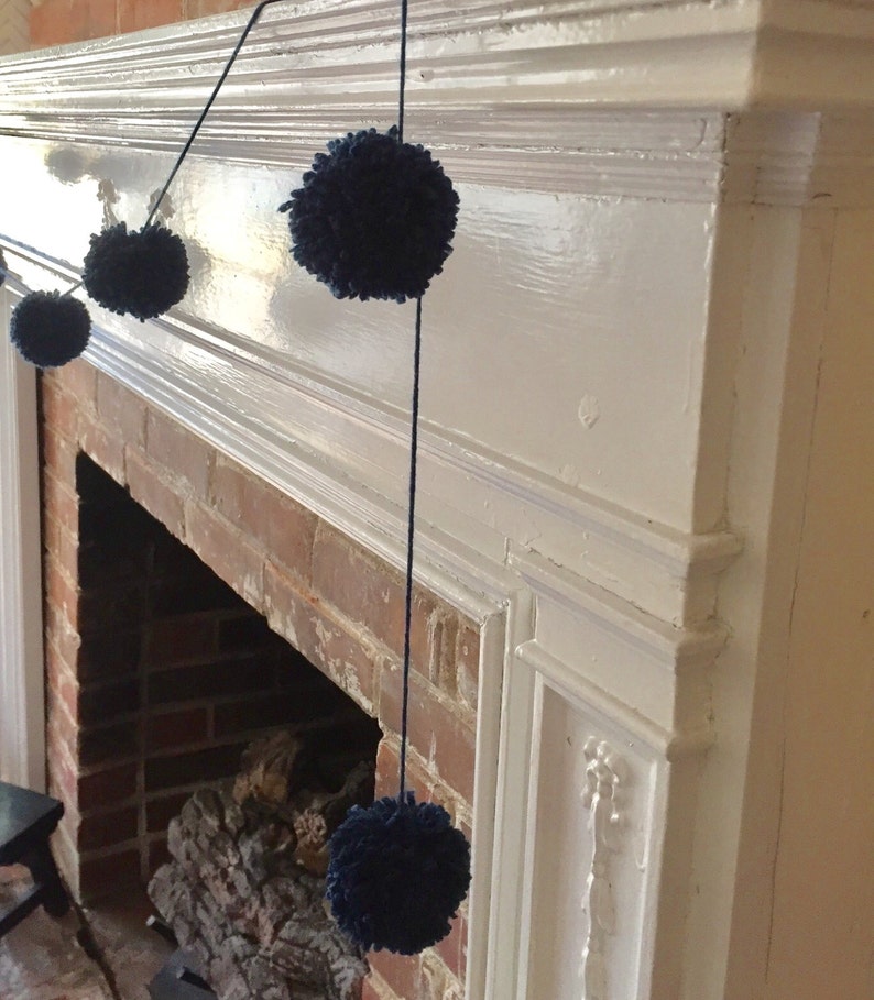 Nursery decor Wedding shower decorations Navy Blue Pom-Pom Garland Baby shower decorations