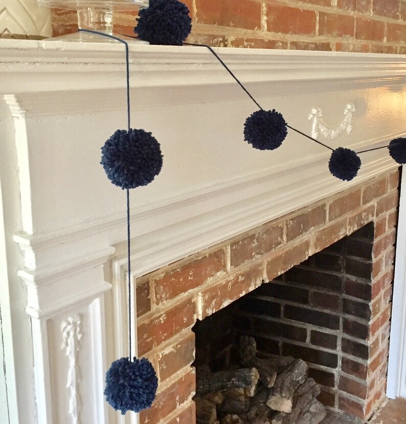 Nursery decor Wedding shower decorations Navy Blue Pom-Pom Garland Baby shower decorations